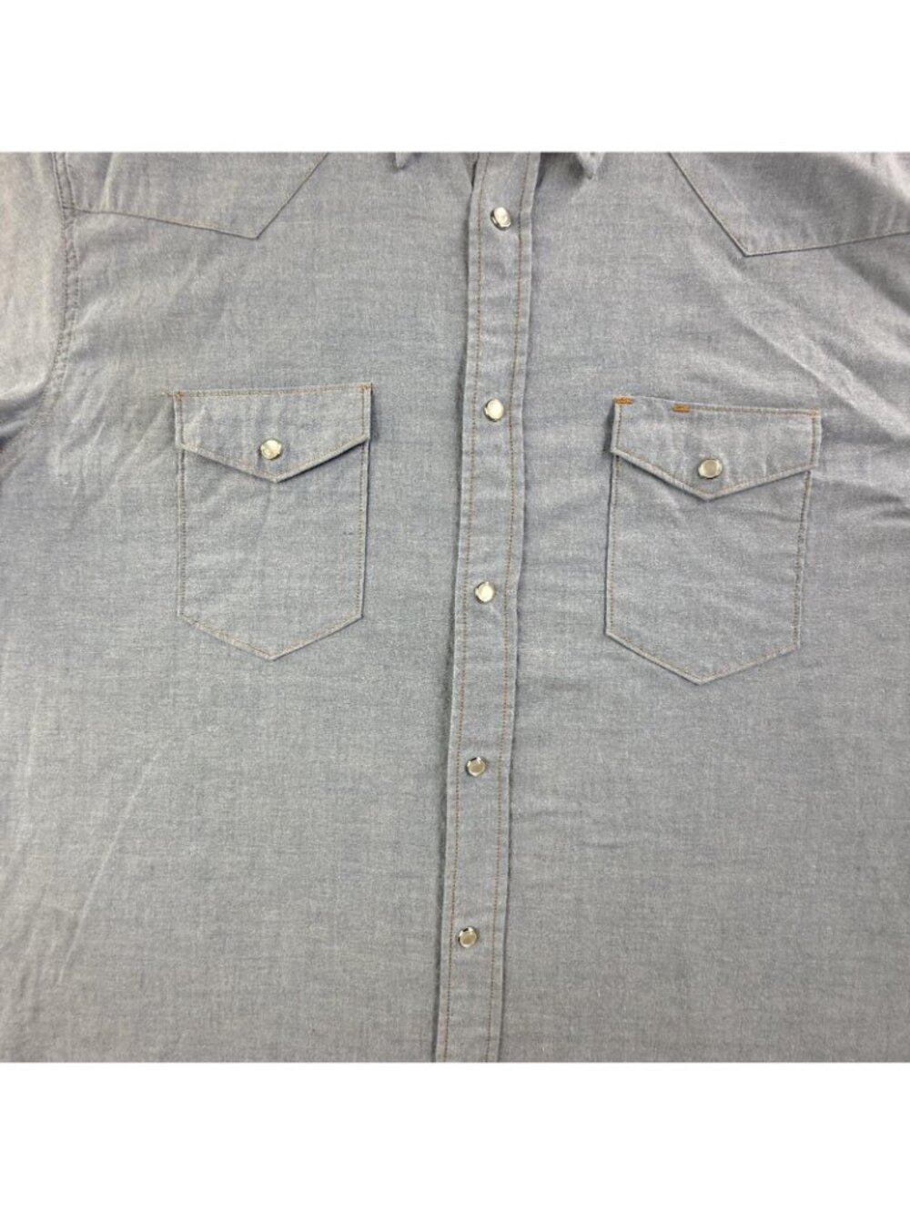 Vintage Walls Shirt Men 2XL Blue Solid Short Sleeve Western Snap Chambray Pocket - Picture 5 of 13